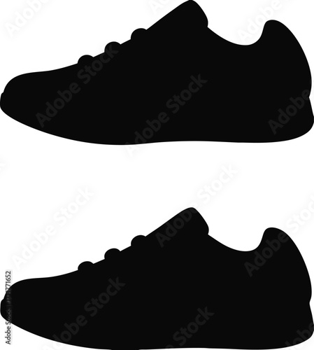 Black Silhouette of Sneakers Leaving Glowing Trail, Minimalist Running Shoes Vector, Stylish Footwear Motion Illustration, Dynamic Sneaker Design