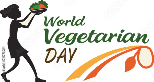 World Vegetarian Day typography, silhouette vector art illustration