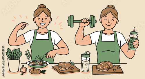 Healthy Lifestyle Preparing Nutritious Meals and Engaging in Fitness Activities for Well-being