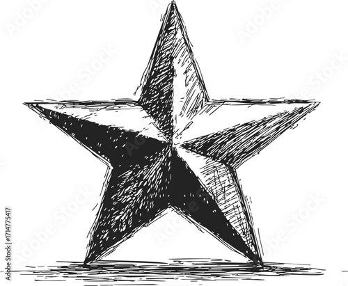 Star sketch hand drawn three dimensional shaded illustration — stock vector