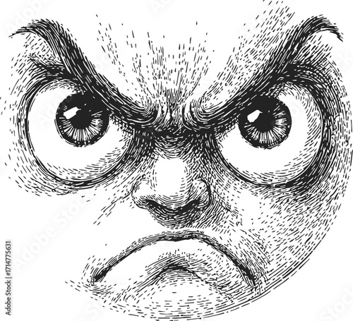 Angry face sketch hand drawn expressive cartoon emotion illustration — stock vector