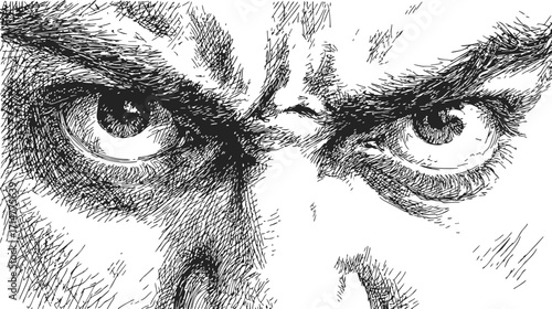 Angry eyes sketch hand drawn intense facial expression close up — stock vector