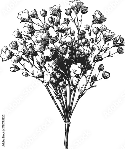 Flower bouquet sketch hand drawn detailed botanical illustration — stock vector