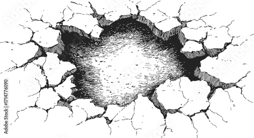Cracked ground sketch, hand drawn dry soil fissures and broken earth texture — stock vector