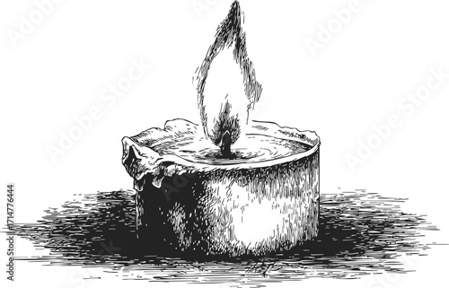 Candle sketch hand drawn with melting wax and burning flame — stock vector