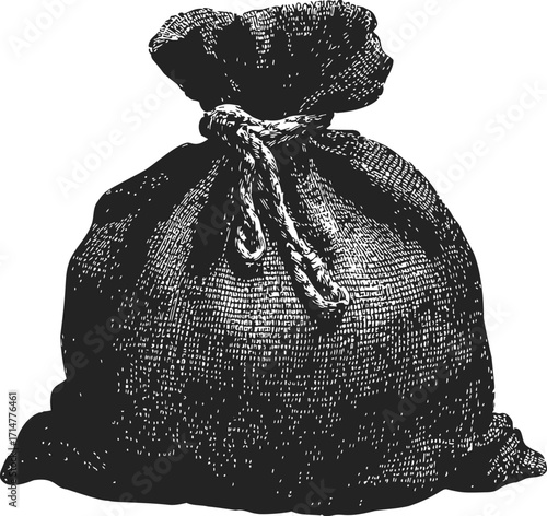 Sack sketch hand drawn style with rope tied top — stock vector