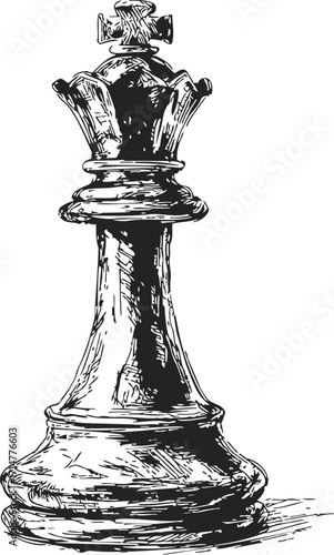Chess king sketch hand drawn detailed black and white piece — stock vector
