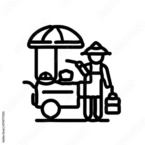 Street Food Seller Black and White Vector Icon