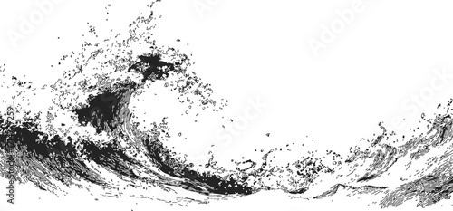 Ocean wave sketch hand drawn style with dynamic splash and foam — stock vector