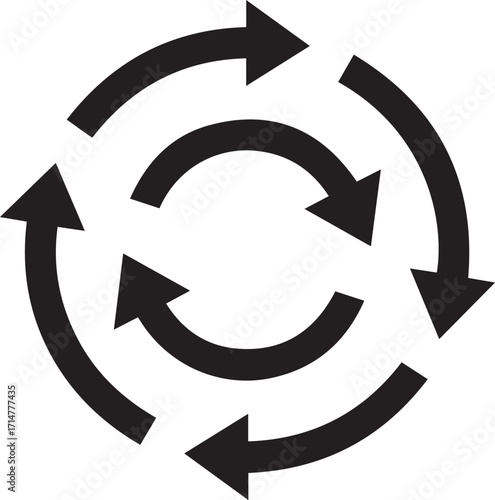 circular workflow cycle arrows icon for continuous process feedback loop and iterative flow vector design
