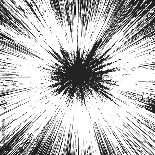 Explosion burst sketch, hand drawn black ink lines radiating from center — stock vector