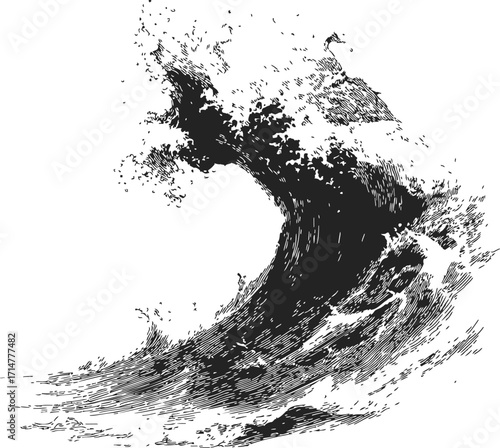Wave sketch hand drawn ocean surf with dynamic splash — stock vector