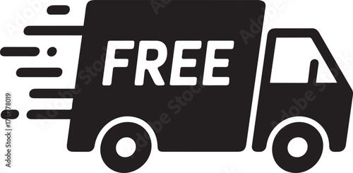 free shipping delivery truck vector icon silhouette with motion lines for fast ecommerce courier services