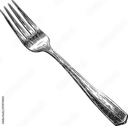 Fork sketch hand drawn cutlery utensil with detailed engraving — stock vector