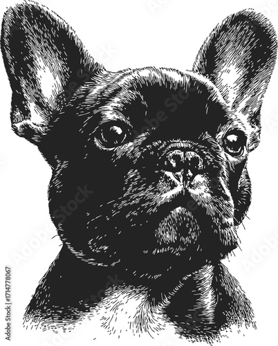 French bulldog sketch hand drawn black and white detailed dog portrait — stock vector