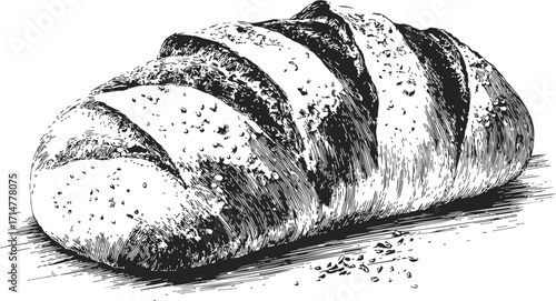 Loaf of bread sketch, hand drawn rustic artisan style with textured crust — stock vector