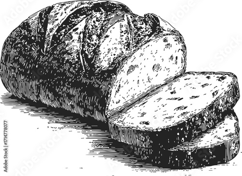 Bread loaf sketch hand drawn style with sliced pieces — stock vector