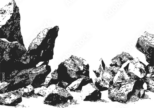 Rock formation sketch hand drawn rugged boulders and stones landscape — stock vector