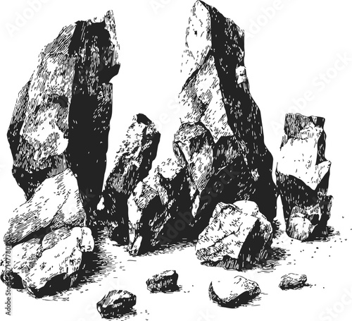 Monolith rocks sketch hand drawn group of jagged stone formations — stock vector