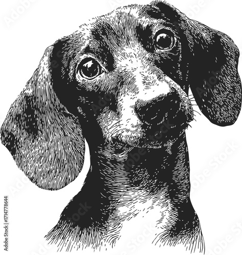 Dachshund dog sketch, hand drawn portrait with tilted head — stock vector