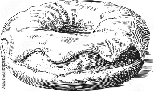 Donut sketch hand drawn with icing detailed vintage style — stock vector