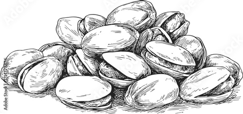 Pistachio nuts sketch hand drawn pile detailed engraved style — stock vector