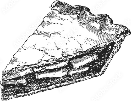 Apple pie slice sketch, hand drawn dessert with flaky crust and fruit filling — stock vector