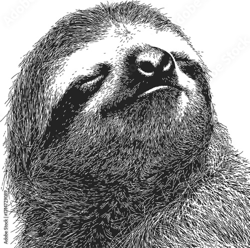 Sloth sketch hand drawn close up portrait with relaxed expression — stock vector