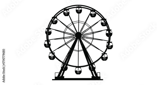 A simple black and white illustration of a classic ferris wheel design