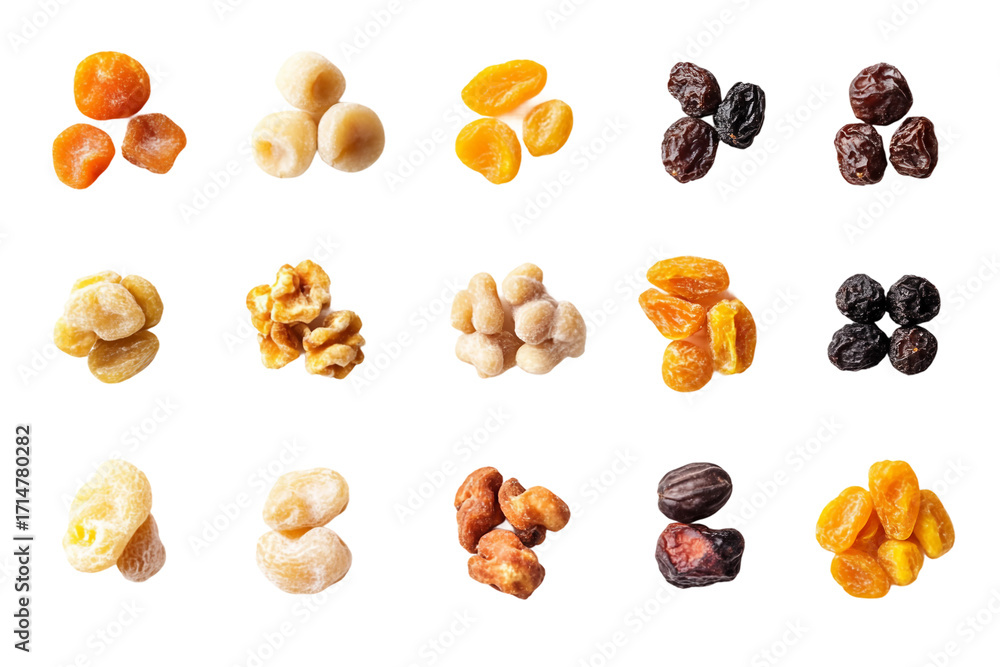 Obraz premium Dry fruit mix close shot isolated on transparent background
