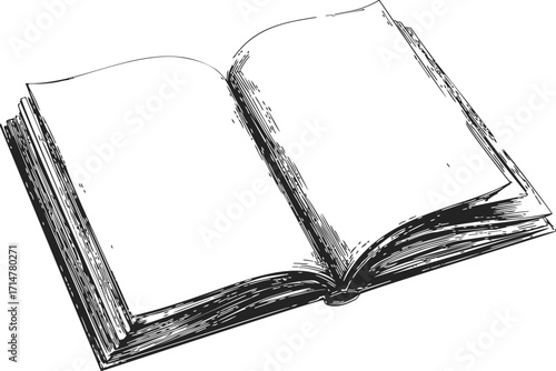 Open book sketch hand drawn style blank pages illustration — stock vector