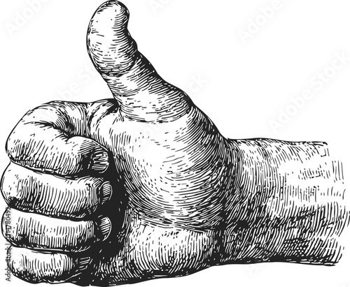 Thumbs up hand gesture sketch, hand drawn vintage style approval symbol — stock vector