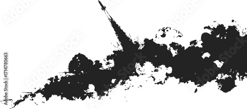 Rocket launch sketch hand drawn with dramatic smoke trail — stock vector
