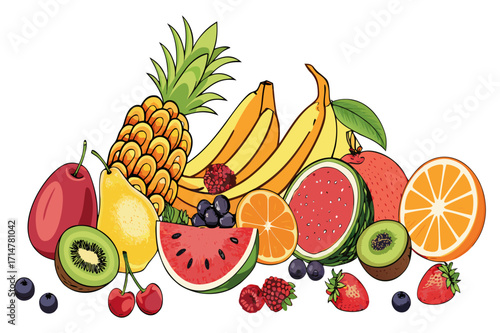 Tropical Fresh Fruit Mix - Vector Illustration