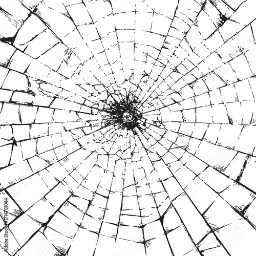 Broken glass sketch, hand drawn style with detailed shattered pattern — stock vector