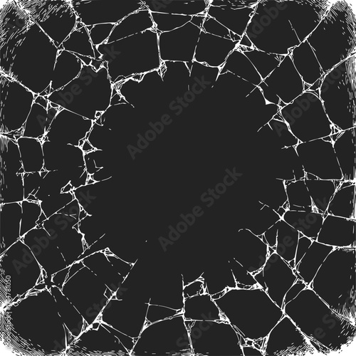 Broken glass sketch hand drawn style with shattered cracks frame — stock vector