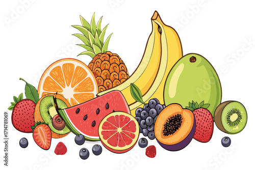 Tropical Fresh Fruit Mix - Vector Illustration