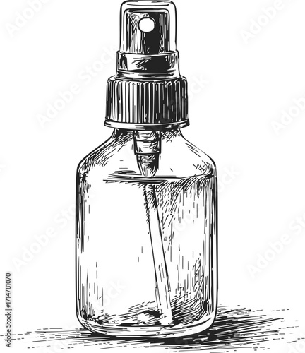 Spray bottle sketch hand drawn transparent container with nozzle — stock vector