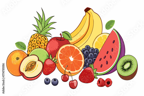 Tropical Fresh Fruit Mix - Vector Illustration