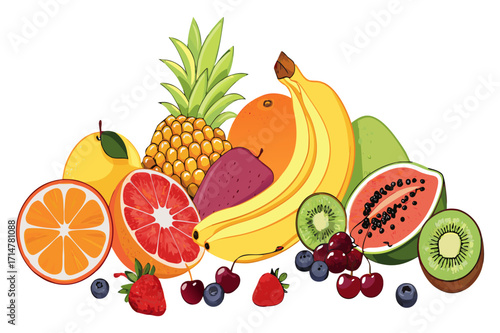 Tropical Fresh Fruit Mix - Vector Illustration