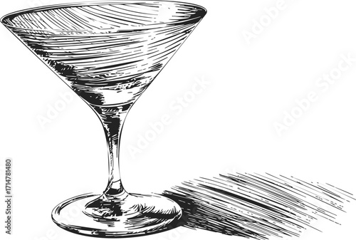 Martini glass sketch, hand drawn vector with detailed shading and shadow — stock vector