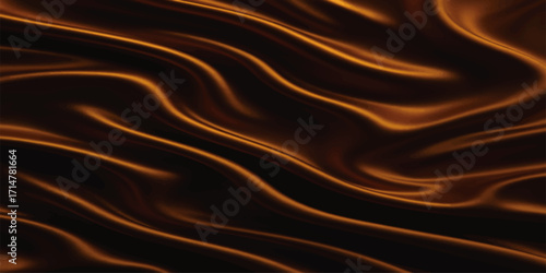 Golden silk satin fabric background with smooth flowing waves and soft textured design