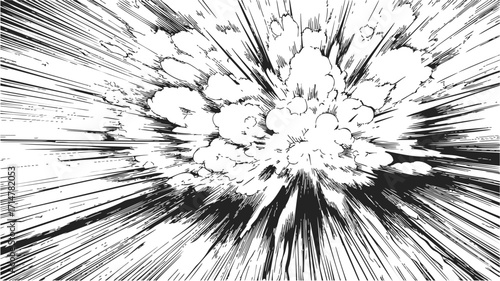 Explosion sketch hand drawn comic style dynamic blast lines and smoke — stock vector