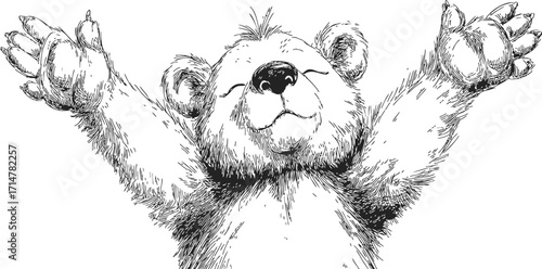 Bear sketch hand drawn with arms raised and happy smiling face — stock vector