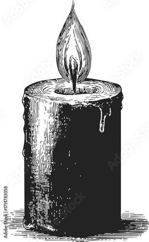 Candle sketch hand drawn vintage style with melting wax and flame — stock vector