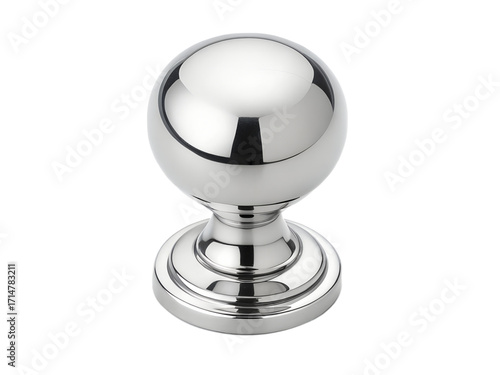 Closeup of a shiny silver cabinet knob isolated on transparent background