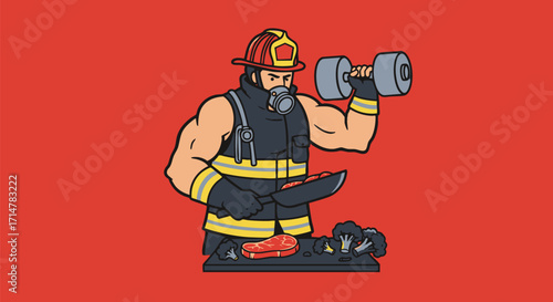 Firefighter's Strength A Heroic Chef Lifting Weights While Grilling