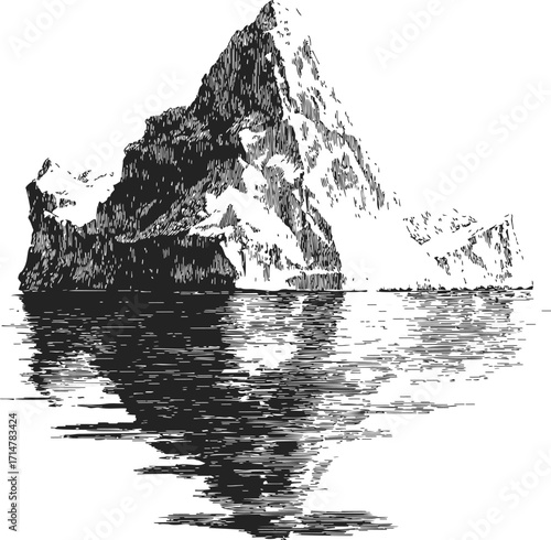 Iceberg sketch hand drawn style with water reflection isolated on white — stock vector