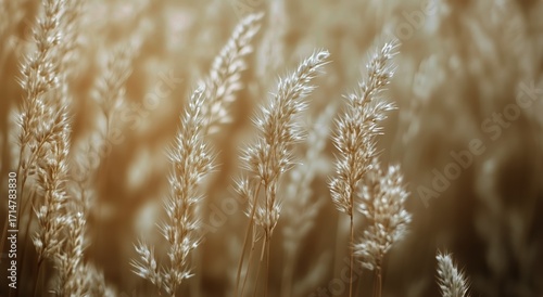 Golden Sunlight Shining Through Tall Grass During a Peaceful Evening in Nature.