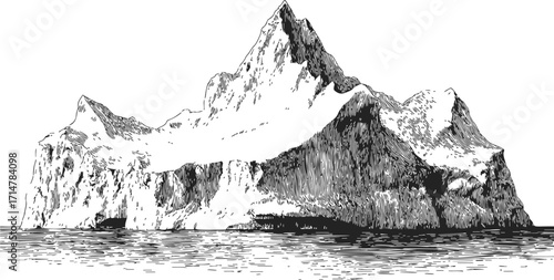 Iceberg sketch hand drawn style detailed floating in ocean — stock vector